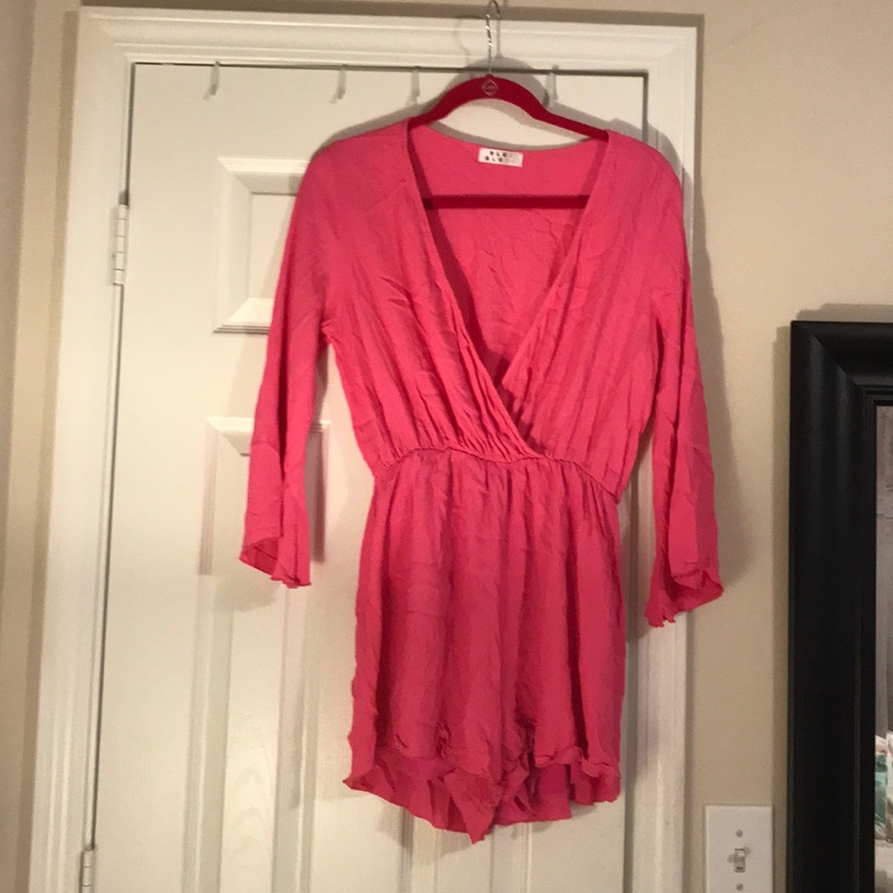 Blue blush hot pink romper